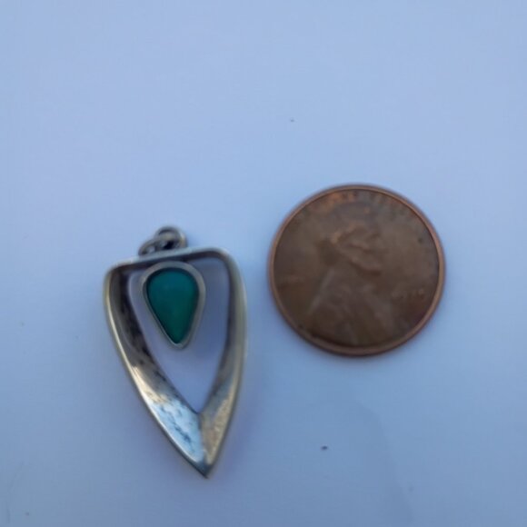 Vintage Taxco Native American Silver and Turquoise Pendant - Stamped - Picture 7 of 7